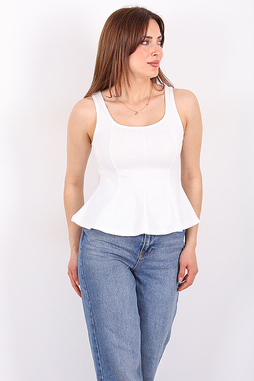 Kalın Askılı U Yaka Kadın Beyaz Peplum Bluz - 3