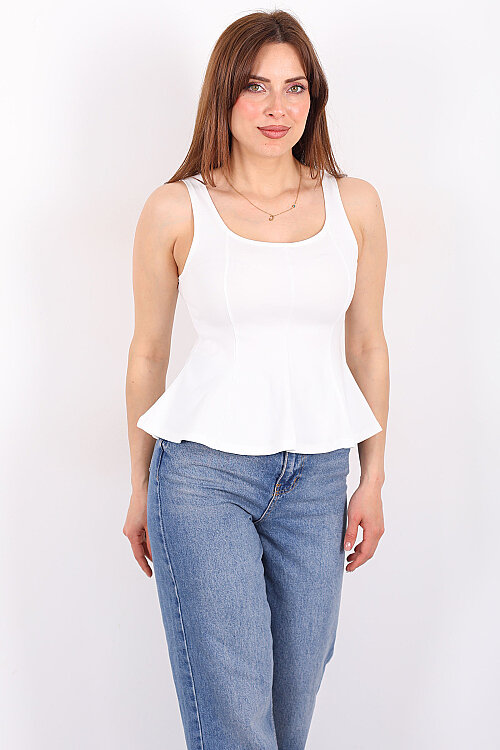 Kalın Askılı U Yaka Kadın Beyaz Peplum Bluz - 4