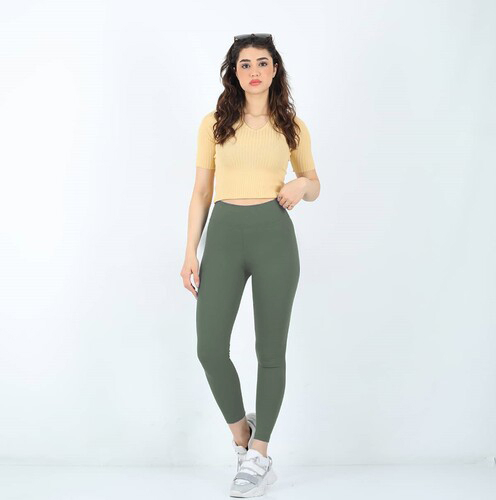 Kalın Kemer Fitilli Mint Yeşili Kadın Tayt - 1