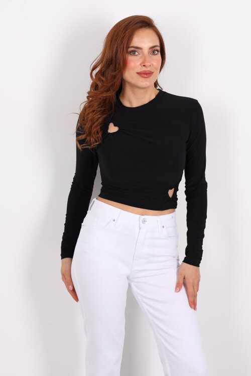 Kalp Detaylı Siyah Kadın Bluz - 6