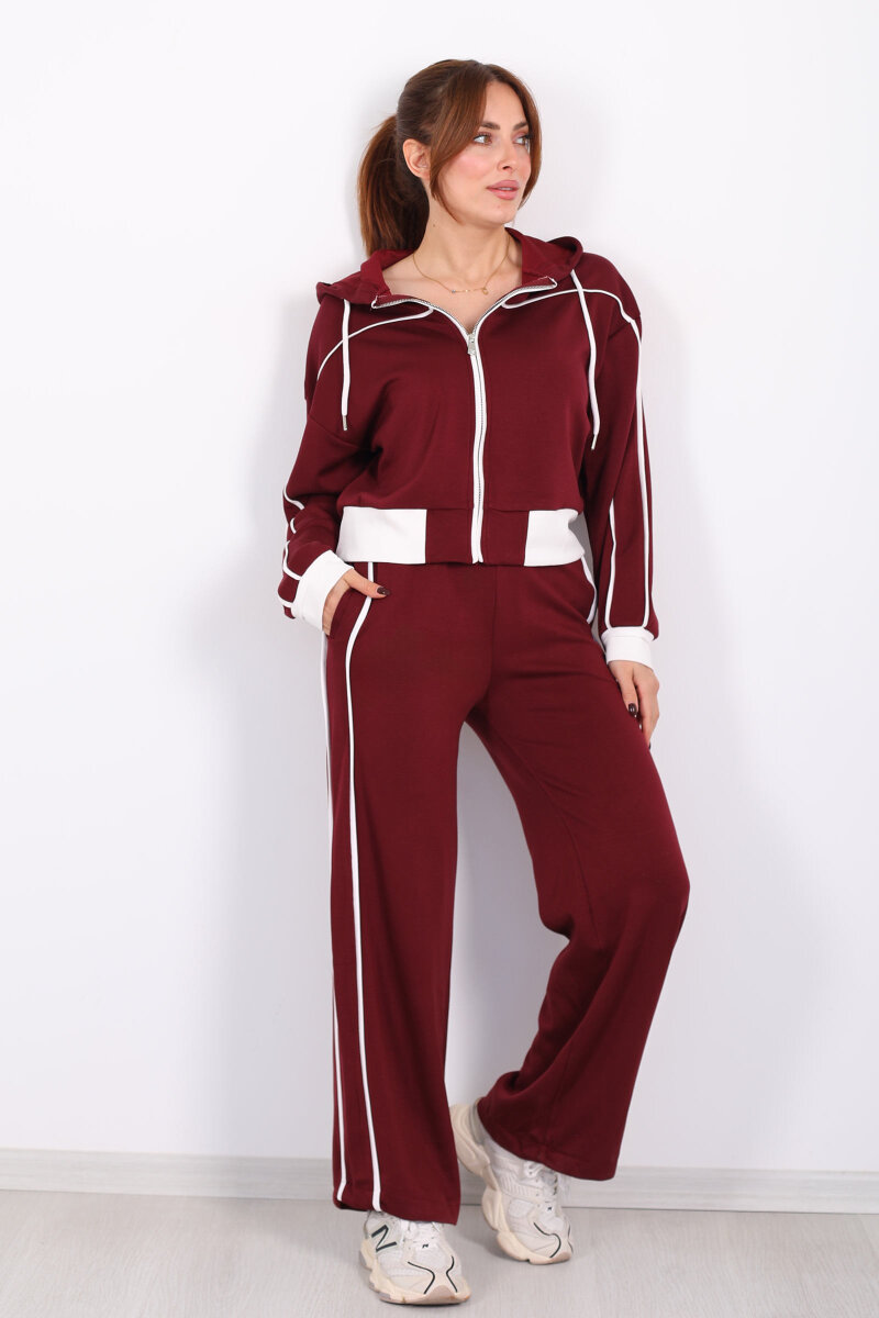 Kapüşonlu Ara Biyeli Bordo Kadın Modal Takım - 7