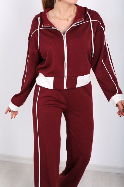 Kapüşonlu Ara Biyeli Bordo Kadın Modal Takım - Berox (1)