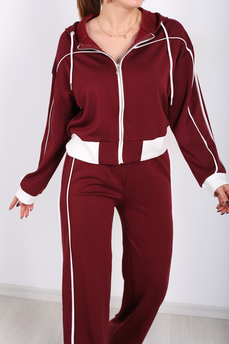 Kapüşonlu Ara Biyeli Bordo Kadın Modal Takım - 2