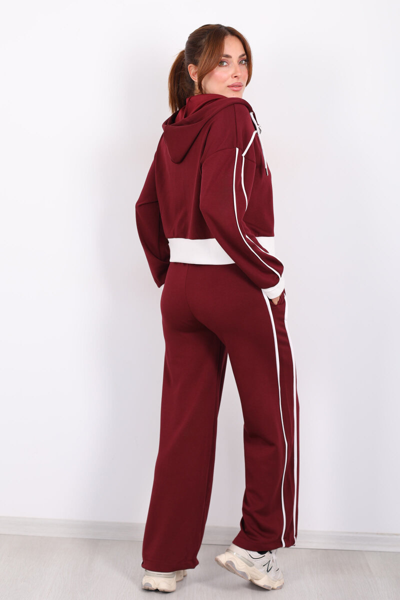 Kapüşonlu Ara Biyeli Bordo Kadın Modal Takım - 6