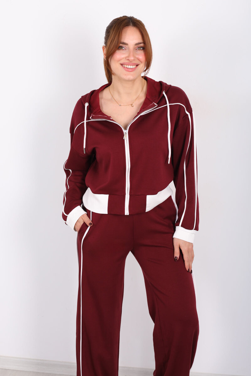 Kapüşonlu Ara Biyeli Bordo Kadın Modal Takım - 5