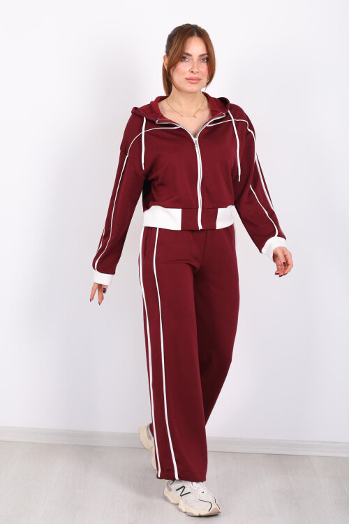 Kapüşonlu Ara Biyeli Bordo Kadın Modal Takım - 4