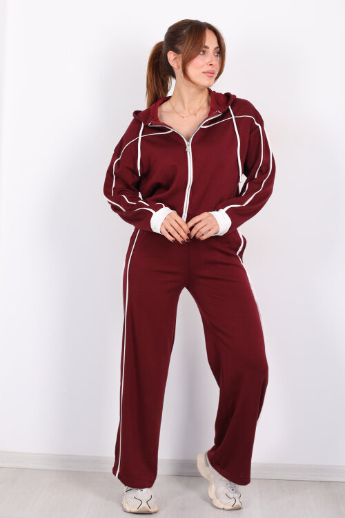 Kapüşonlu Ara Biyeli Bordo Kadın Modal Takım - 3