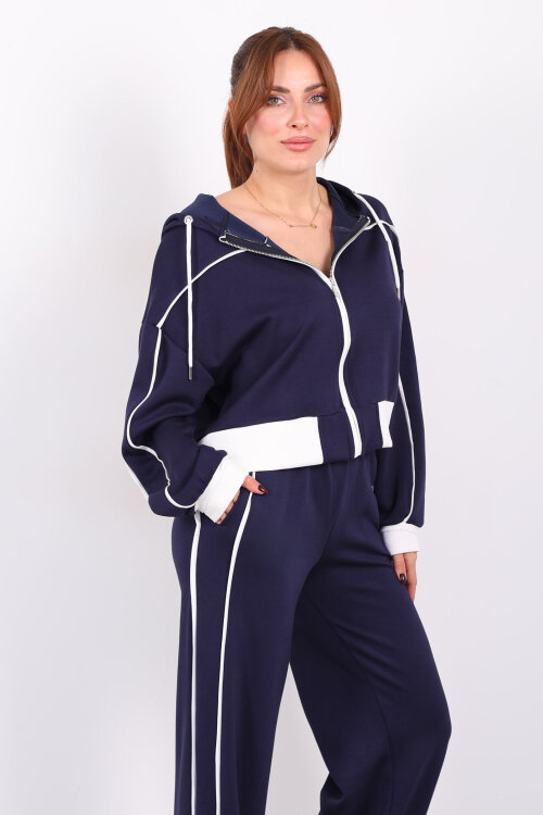 Kapüşonlu Ara Biyeli Lacivert Kadın Modal Takım - 6