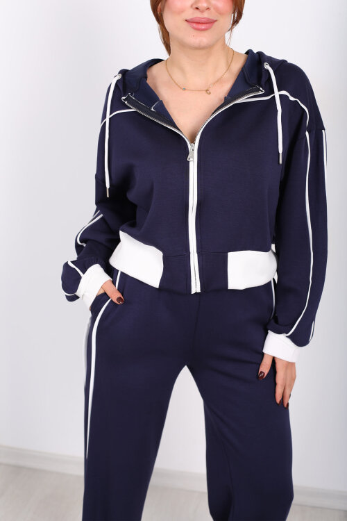 Kapüşonlu Ara Biyeli Lacivert Kadın Modal Takım - Berox (1)