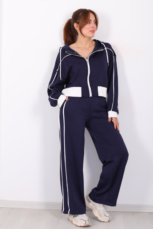 Kapüşonlu Ara Biyeli Lacivert Kadın Modal Takım - Berox