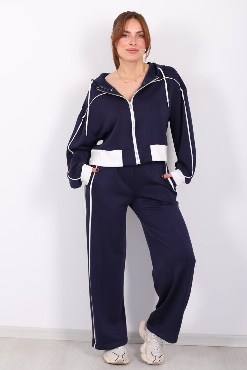 Kapüşonlu Ara Biyeli Lacivert Kadın Modal Takım - 4