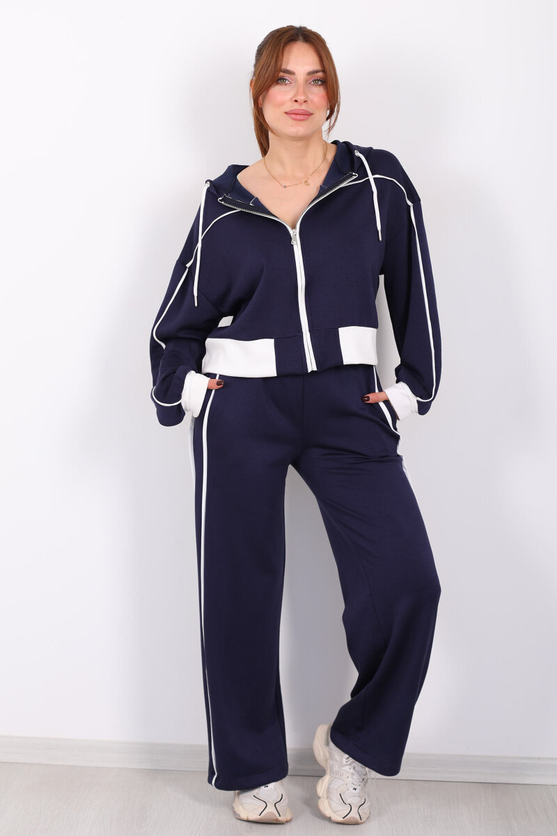 Kapüşonlu Ara Biyeli Lacivert Kadın Modal Takım - 4