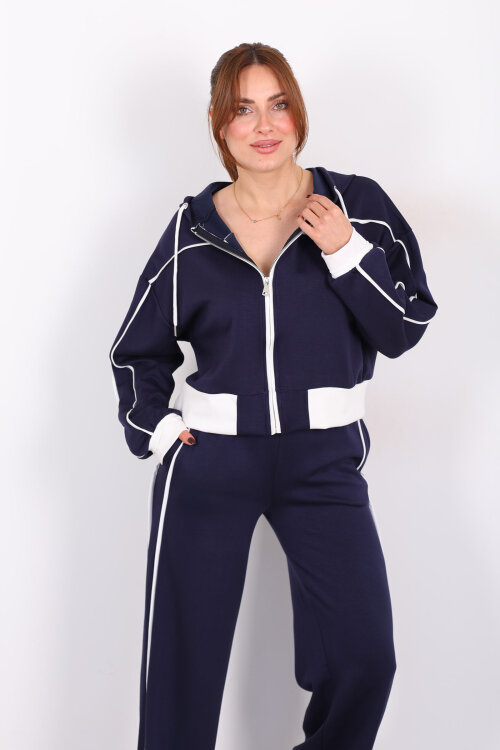 Kapüşonlu Ara Biyeli Lacivert Kadın Modal Takım - 3