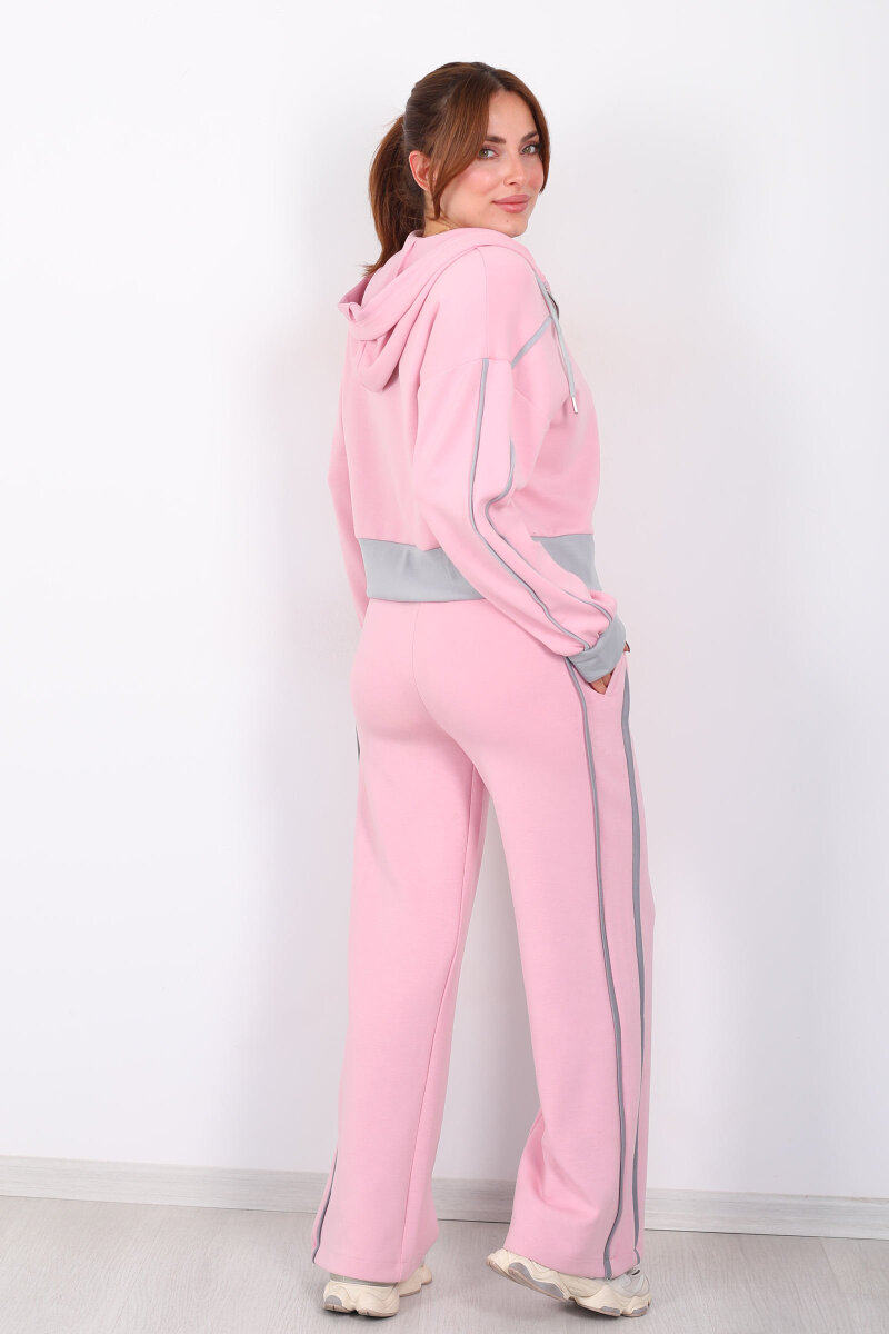 Kapüşonlu Ara Biyeli Pembe Kadın Modal Takım - 5