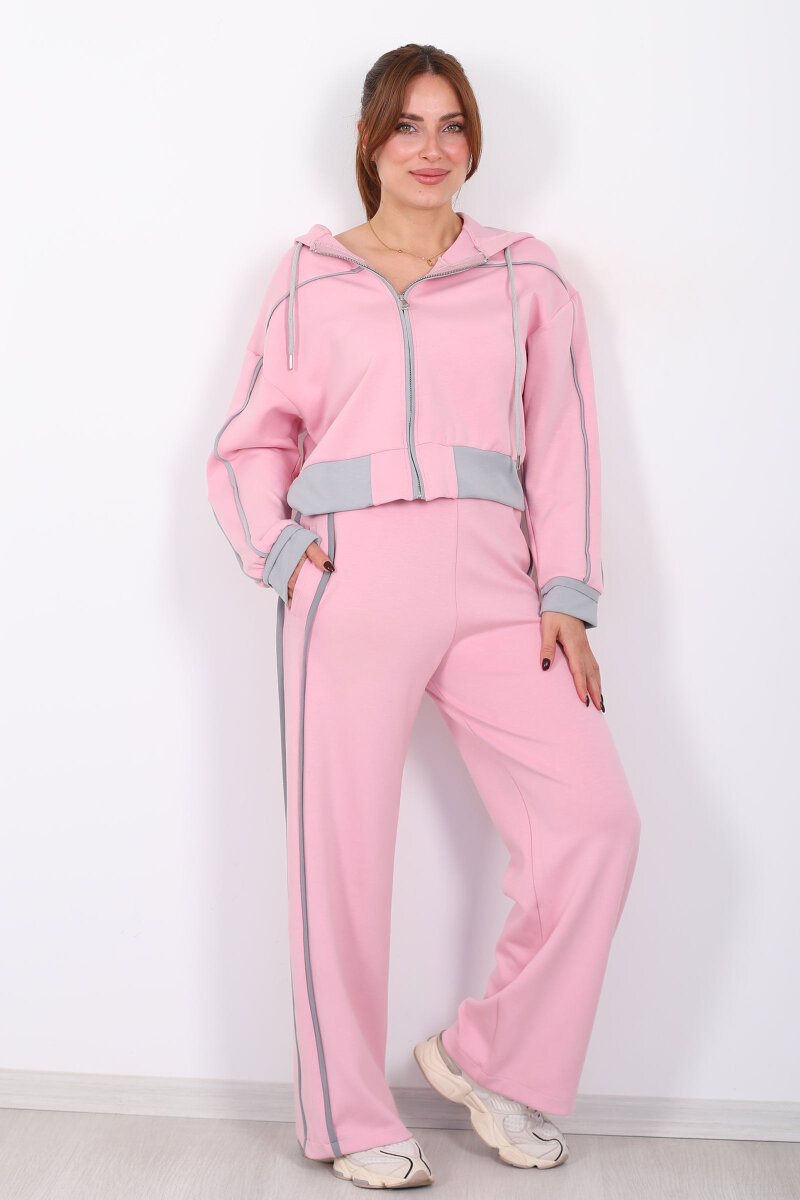 Kapüşonlu Ara Biyeli Pembe Kadın Modal Takım - 6