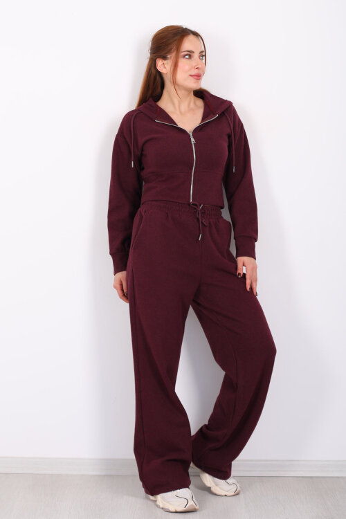 Kapüşonlu Fermuarlı Bordo Kadın Selanik Takım - 4