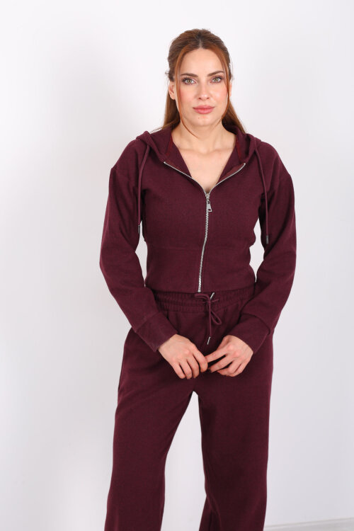 Kapüşonlu Fermuarlı Bordo Kadın Selanik Takım - 5