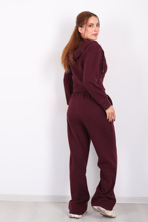 Kapüşonlu Fermuarlı Bordo Kadın Selanik Takım - 6