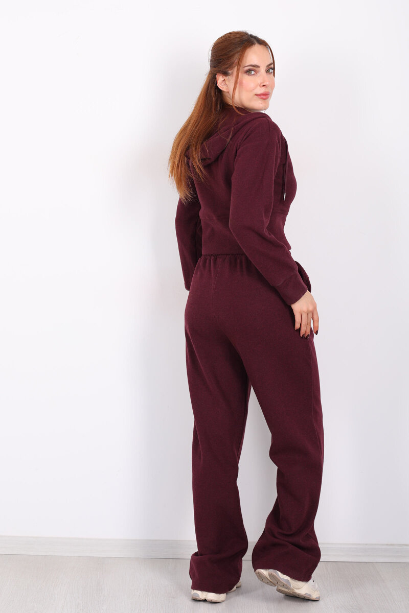 Kapüşonlu Fermuarlı Bordo Kadın Selanik Takım - 6