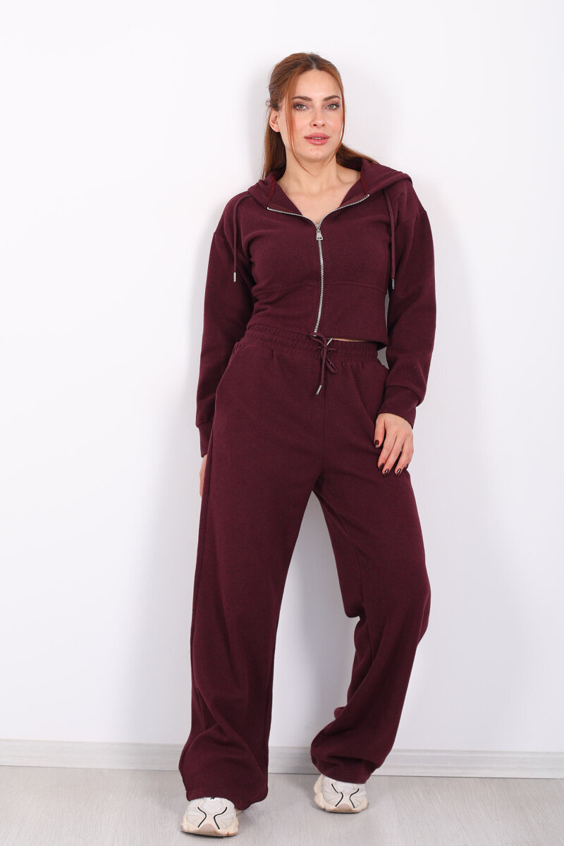 Kapüşonlu Fermuarlı Bordo Kadın Selanik Takım - 7