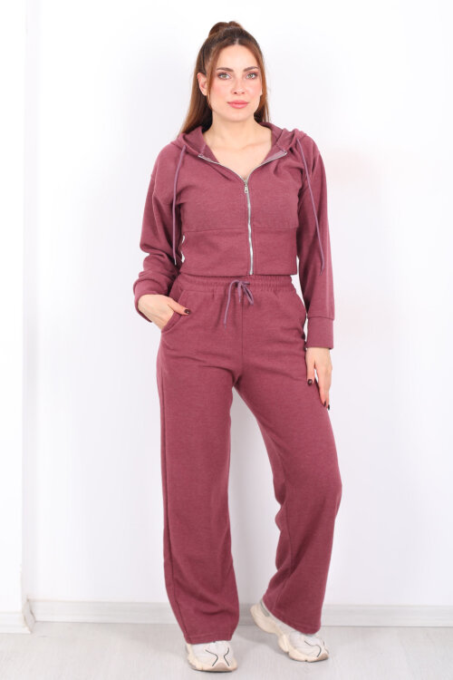 Kapüşonlu Fermuarlı Gül Kurusu Kadın Pantolon-Ceket Takım - 6