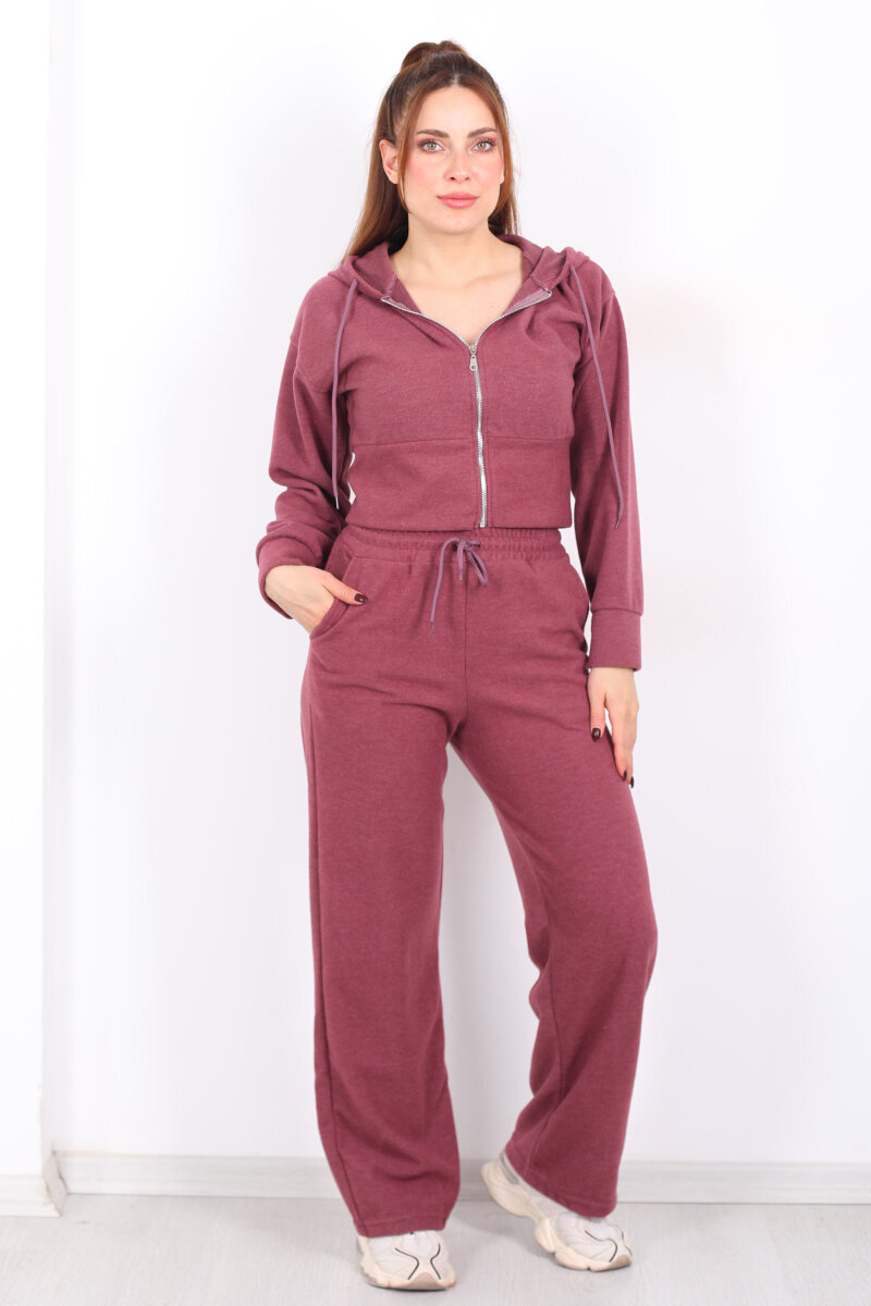 Kapüşonlu Fermuarlı Gül Kurusu Kadın Pantolon-Ceket Takım - 6