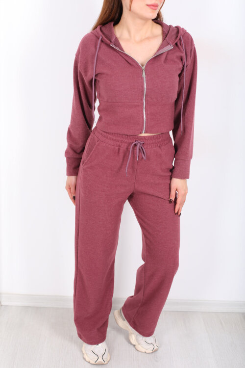 Kapüşonlu Fermuarlı Gül Kurusu Kadın Pantolon-Ceket Takım - Berox (1)