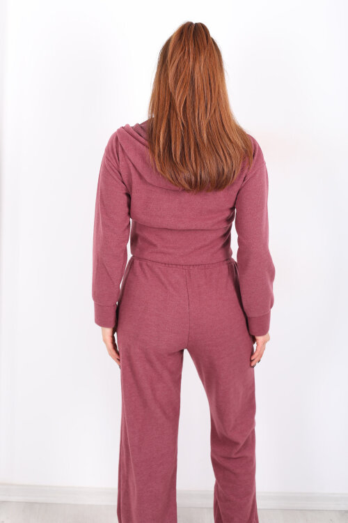 Kapüşonlu Fermuarlı Gül Kurusu Kadın Pantolon-Ceket Takım - 5