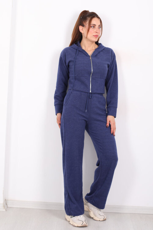 Kapüşonlu Fermuarlı Marin Kadın Pantolon-Ceket Takım - 6