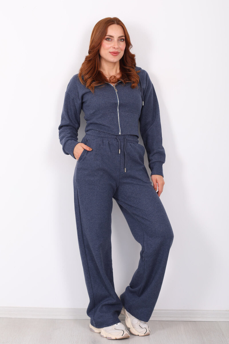 Kapüşonlu Fermuarlı Marin Kadın Selanik Takım - 1