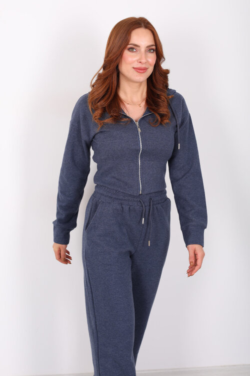 Kapüşonlu Fermuarlı Marin Kadın Selanik Takım - 7