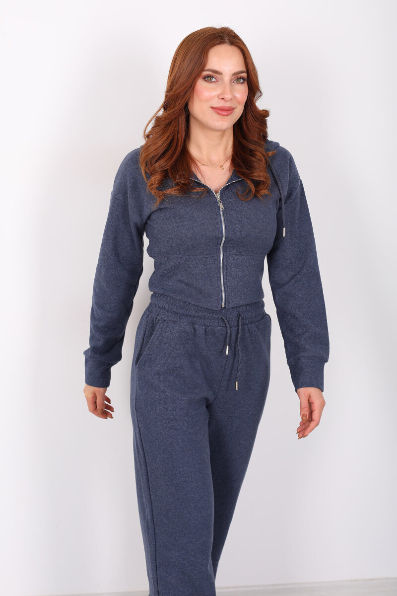 Kapüşonlu Fermuarlı Marin Kadın Selanik Takım - 7