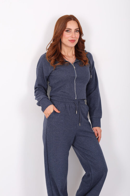 Kapüşonlu Fermuarlı Marin Kadın Selanik Takım - 5