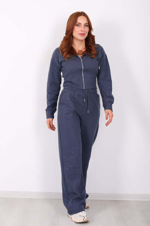 Kapüşonlu Fermuarlı Marin Kadın Selanik Takım - 4