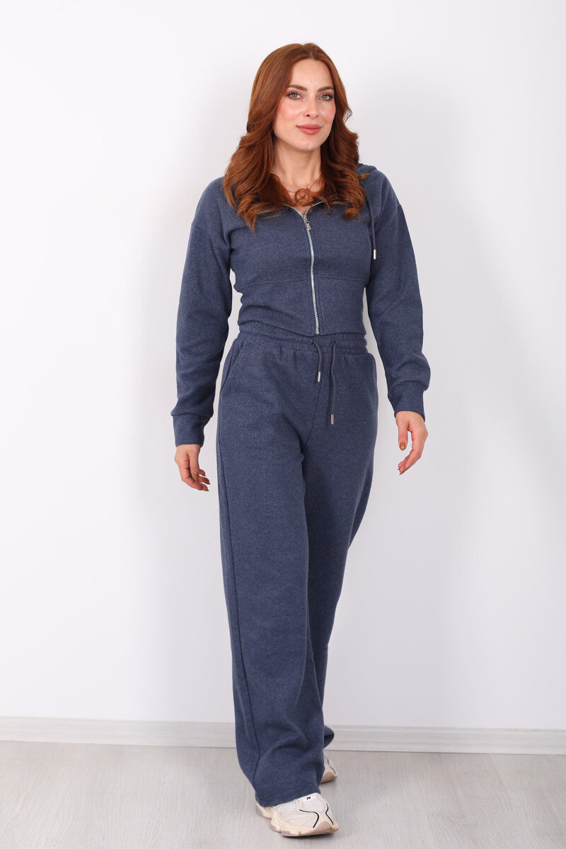 Kapüşonlu Fermuarlı Marin Kadın Selanik Takım - 4