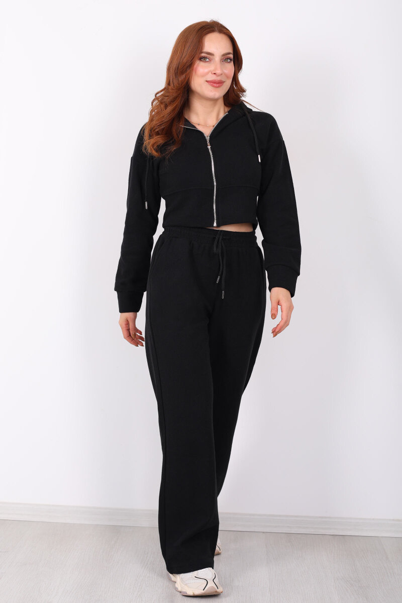 Kapüşonlu Fermuarlı Siyah Kadın Selanik Takım - 3