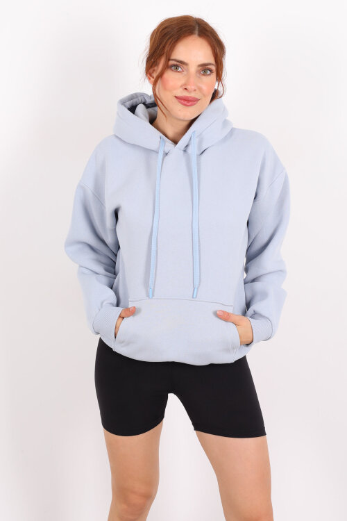 Kapüşonlu Kanguru Cepli Bebe Mavi Kadın Sweat - 4