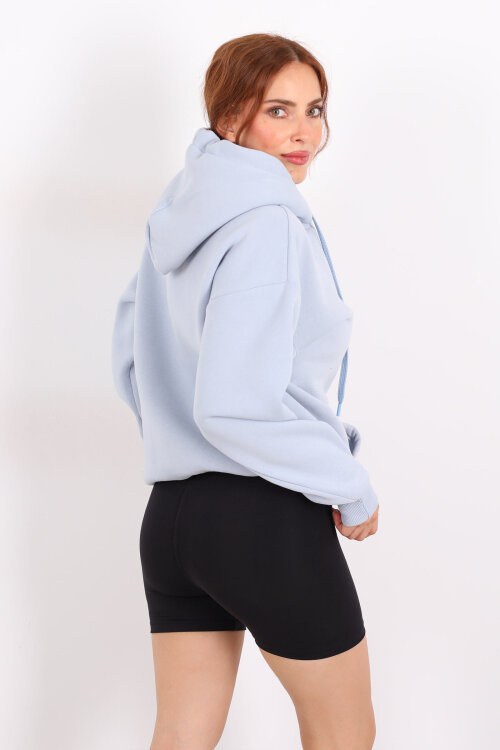 Kapüşonlu Kanguru Cepli Bebe Mavi Kadın Sweat - 5