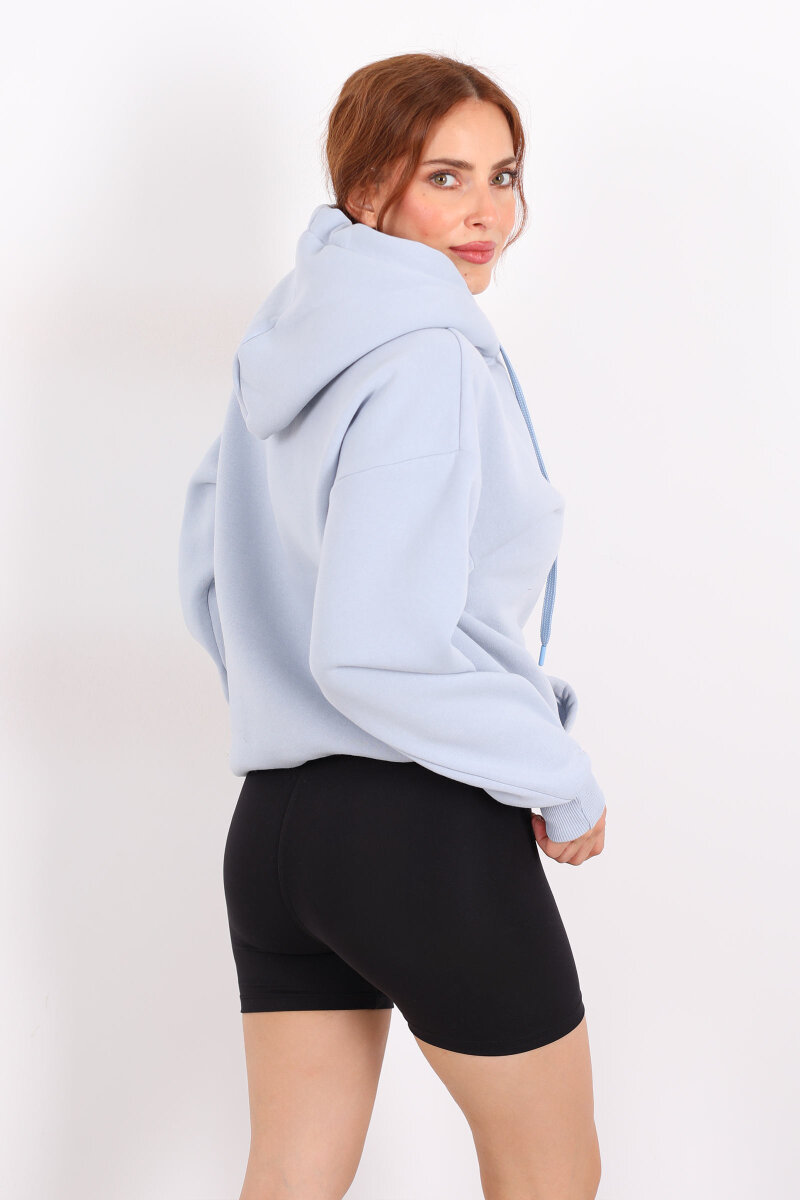 Kapüşonlu Kanguru Cepli Bebe Mavi Kadın Sweat - 5