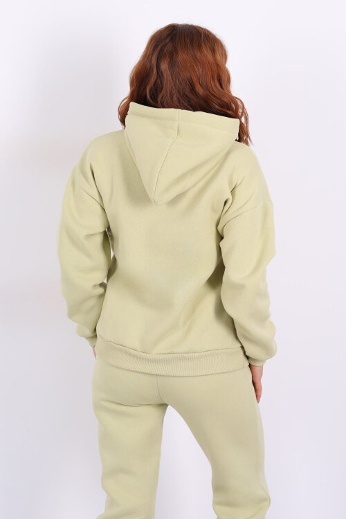 Kapüşonlu Kanguru Cepli Fıstık Yeşili Kadın Sweat - 5