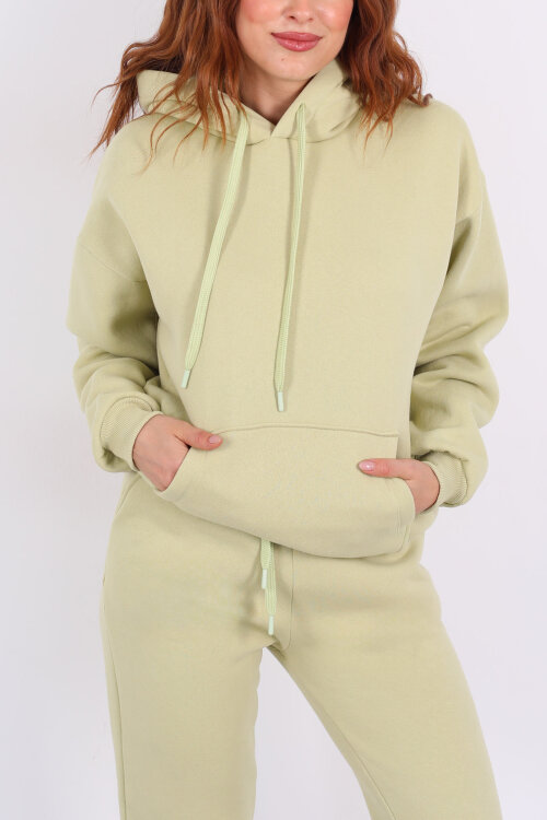 Kapüşonlu Kanguru Cepli Fıstık Yeşili Kadın Sweat - Berox (1)