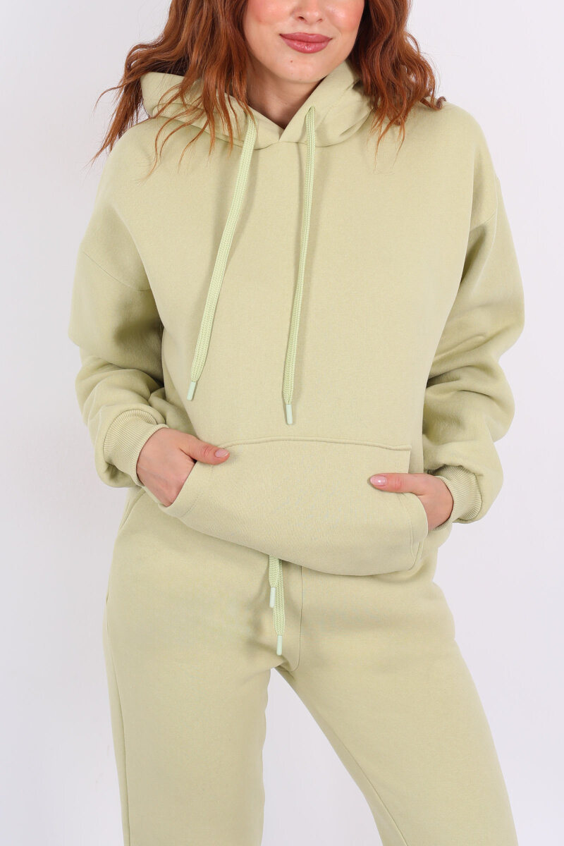 Kapüşonlu Kanguru Cepli Fıstık Yeşili Kadın Sweat - 2
