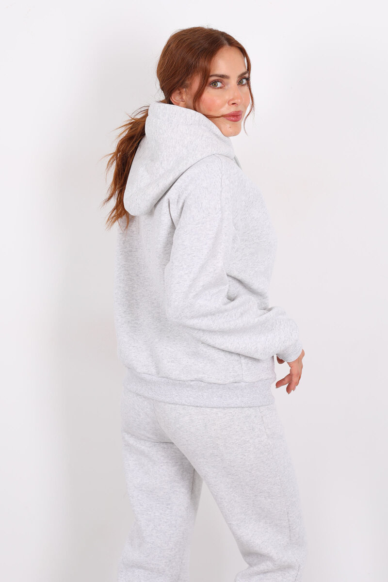 Kapüşonlu Kanguru Cepli Gri Melanj Kadın Sweat - 5