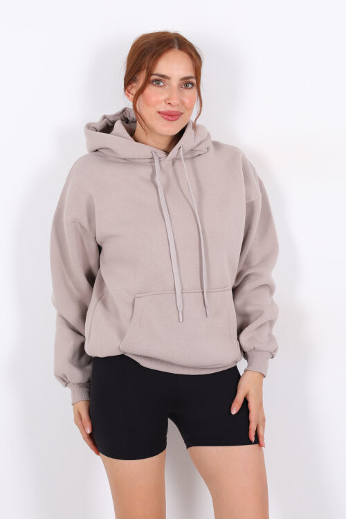 Kapüşonlu Kanguru Cepli Vizon Kadın Sweat - 5
