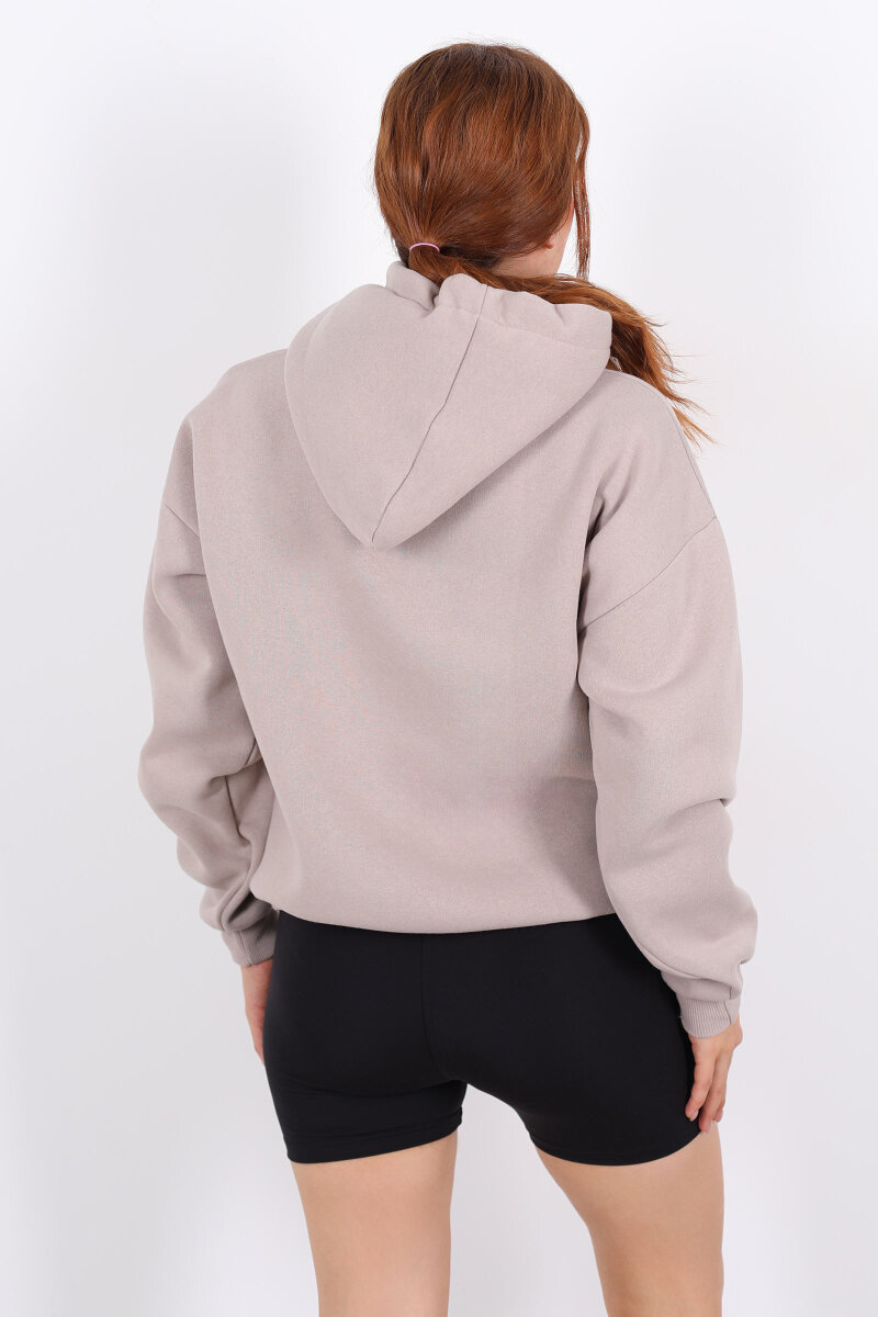 Kapüşonlu Kanguru Cepli Vizon Kadın Sweat - 4