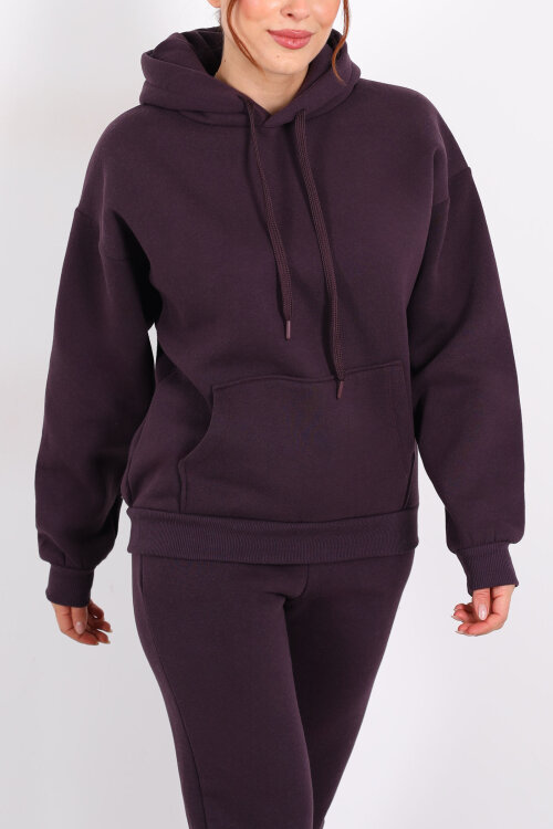 Kapüşonlu Kanguru Cepli Mor Kadın Sweat - Berox (1)