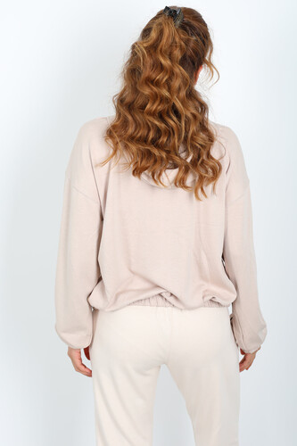 Kapüşonlu Kolları Arabiye Krem Kadın Modal Sweat - 4