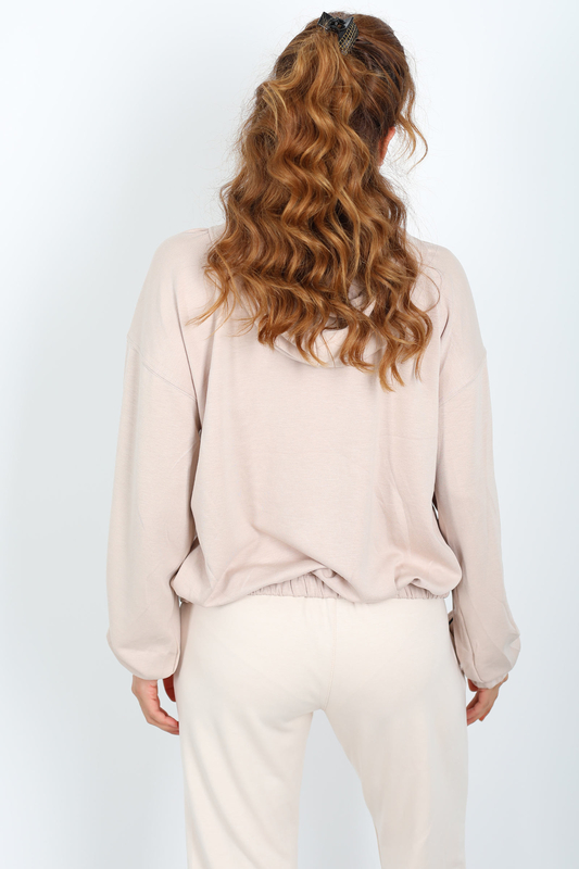 Kapüşonlu Kolları Arabiye Krem Kadın Modal Sweat - 4