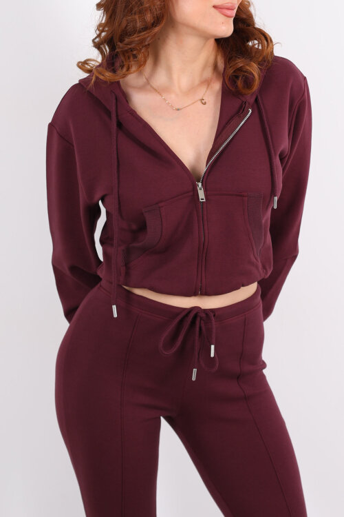 Kapüşonlu Önü Çimalı Bordo Kadın Takım - Berox (1)