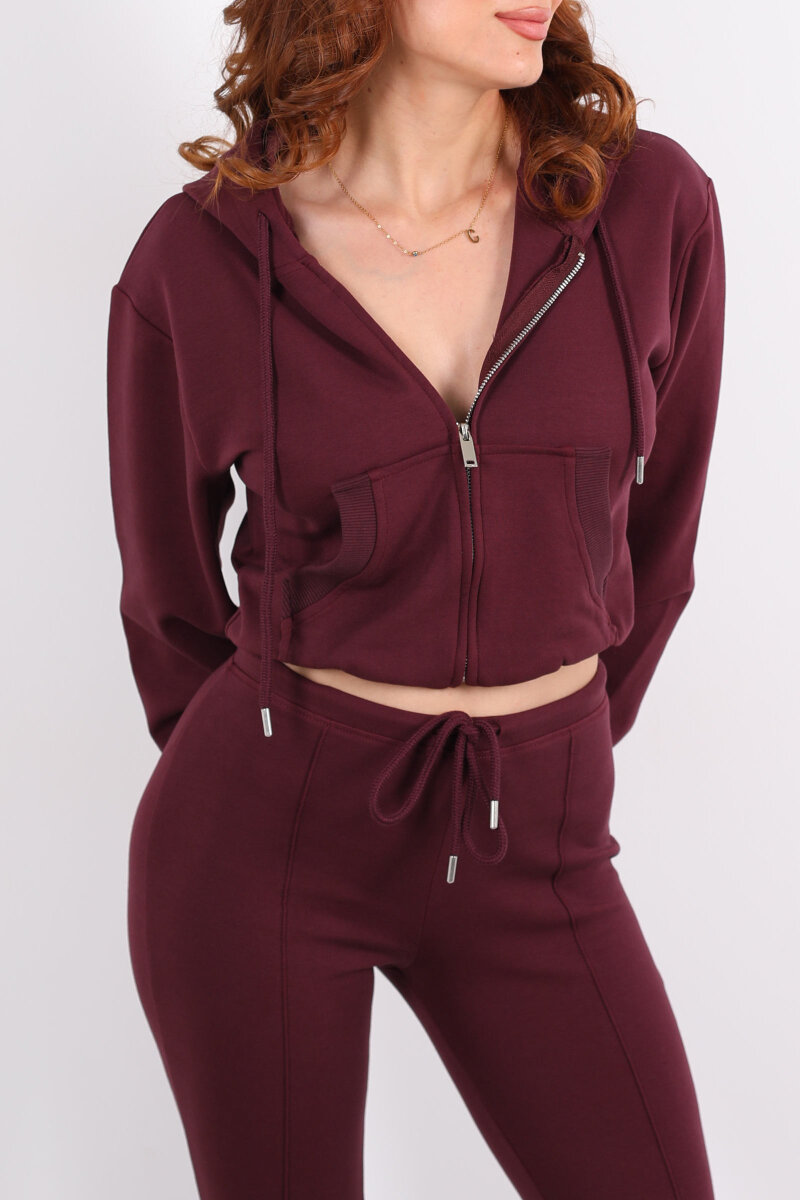 Kapüşonlu Önü Çimalı Bordo Kadın Takım - 2